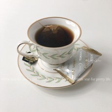 커피잔세트 찻잔 접시 도자기커피잔, 그린리프 컵과 받침 세트, 1개입, 1g