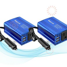 PiSFAU 피스파우 차량용 면도기 150W 전원 인버터 - DC 12V to 110V AC 3.1A 듀얼 USB 블루 M2 2개
