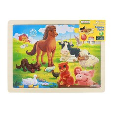 masterkidz 木製拼圖 幼兒拼圖 教具 海洋 昆蟲 交通 芭蕾 恐龍 太空 農場動物 學習拼圖 20片 24片, 1個, 快樂農場24片