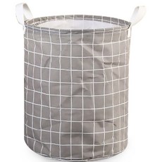 Zakka棉麻洗衣籃，摺疊收納籃，玩具收納籃，髒衣籃，多功能收納桶, 款式-桶12灰格