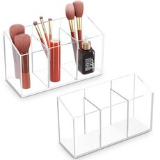 Acina 2PCS 클리어 메이크업 브러시 홀더 정리함 4개의 슬롯이 있는 아크릴 보관함 (Style-3-Compartment 2-Pack), 3-Compartment,2-Pack