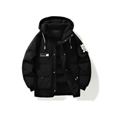 男款大尺碼羽絨外套，冬季防風防水保暖連帽外套，加厚加絨防寒鋪棉休閒外套，禦寒麵包外套登山運動風衣雪衣