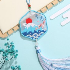 平安符DIY刺繡情侶手工材料包 蘇繡平安福車內掛飾 初學者禮物, 旭日高照【材料包+繡繃+流蘇】, 1個