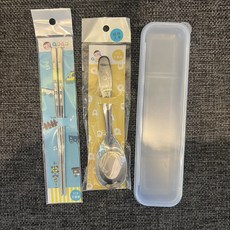 台灣QDAD 316不鏽鋼兒童勺筷組合 筷子 勺子 叉子 收納盒 國小生適用, 貓咪兒童筷竪圖+貓咪加長勺+盒, 1個