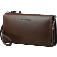 WilliamPOLO 男士頭層牛皮手拿包 商務真皮手提包, 咖啡色
