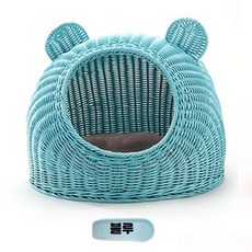 하우스 라탄 강아지집 고양이 숨숨집 소형 원형 둥지 편한관리, 1개, 호수 블루
