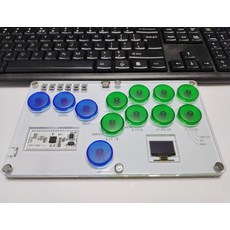 파이트스틱 히트박스 버튼식 컨트롤러, 1개, 스크린 포함 투명 블루 + 그린, 기본 색상