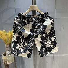 黑色牡丹滿花直筒短褲男2025夏季潮流休閒速幹五分褲子寬鬆沙灘褲, 花色,XL 建議130-145斤
