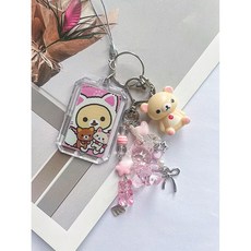 가방 키링 리락쿠마 이지 귀여운 인형 선물 행운 버클 베어 타이야키 펜던트 폰줄 체인 커플 핸드폰 클로버 네잎, 3