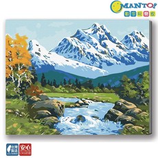 MANTO!數字油畫 DIY手繪油畫 居家裝飾 療癒繪畫, 雪山映湖, 1套