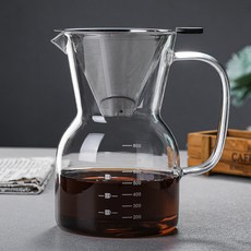 해피유통 커피 필터컵 유리 커피 드리퍼 스테인리스 스틸 필터 세트 핸드드립 커피메이커, 500ml-1000ml, 800ML 사각 손잡이 커피포트 + 필터