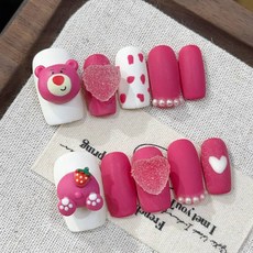 甜心熊抱純手工美甲穿戴甲 可愛熊抱指甲貼片 輕鬆打造甜美指尖, 1個, HNP204-S碼(實品拍攝)