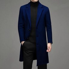 해피유통 남성 가을겨울 양모 롱코트 세련된 카라 단추 수트핏 아우터