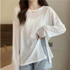 Nayana 여름 시스루 가을 긴팔티셔츠 여성 루즈핏 라운드 봄