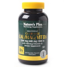 NaturesPlus 天然佳 鈣&鎂&維生素D3口嚼錠 巧克力風味, 60入, 1個, 60顆