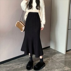 롱치마 밴딩 머메이드 플레어핏 스커트 여자 니트_WFLDHZ6