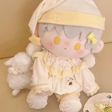 40cm 앉아 있는 면인형 옷 35cm 스팟 하늘색 귀여운 인형옷세트, 40cm 인형 옷, 수플레 옐로우 (상의+바지+모자+신발)