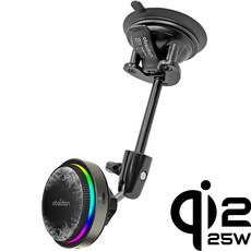 옵시디언 차량용 풀메탈 유리 흡착 qi2.2 e쿨링 핸드폰 고속 무선충전 거치대 트럭 버스, CT-MW11PE+CT-H13, 블랙