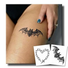 UBICA 반영구 타투 2장 현실적인 대형 섹시 플라워 임시 타투 여성용 허벅지 성인용 가짜 타투 2주 지속 방수 무반사 타투 (거미줄 릴리 플로럴), 체인 하트