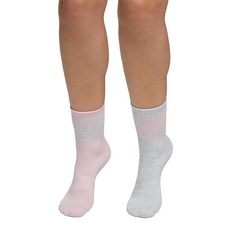 Wildfox 여성용 Ava 스트라이프 크루 필라테스 양말 미끄럼 방지 그립 2팩 170241, Chalk Pink