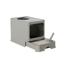 『㊆㊆犬貓館』iCat 寵喵樂 抽屜式雙門全封閉貓砂盆，附貓砂鏟及除臭包，寵物貓廁所, 灰色, 1個