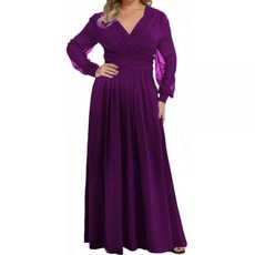 RED DOT BOUTIQUE 704 - 플러스 사이즈 가을 메시 긴소매 브이넥 와이드 웨이스트 A라인 주머니가 있는 롱 맥시 드레스 퍼플. 4X