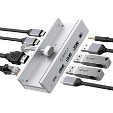 오리코 7 in 1 C타입 10Gbps 3.5mm 오디오 RJ45 HDMI 4K@60Hz 클램프형 USB허브 MH8P, 실버, 1개 실버, 1개