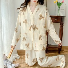 100% 순면 봄여름 이중 거즈 산후조리 세트 임산부 잠옷 여 수유복