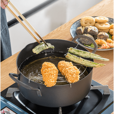 日本 特厚天婦羅煎炸鍋-20cm 3.2L-油溫穩定不易下降, 黑, 1個, 20cm