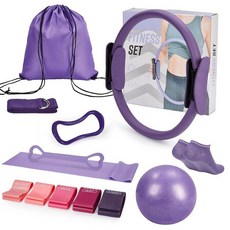 Garvee 여성용 가비 13개 필라테스 키트 홈 장비 세트매직 서클 저항 밴드 미니 볼 포함 초보자를 위한 전신 운동용 보라색 176368, Purple