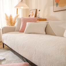 沙發坐墊 靠墊 坐墊 靠背腰墊 防滑 加厚冬季毛絨沙髮墊防滑北歐簡約坐墊子四季通用加厚布藝羊羔絨沙髮套, 羊羔絨藍色