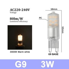 미니 전구 옥수수 논스트로브 백색광 할로겐 램프 대체, 10. G9 3W 3000K / A. 5pcs
