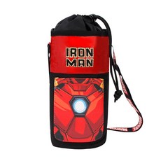 마블 아이언맨 로고 이펙트 물병파우치 물병크로스백 물통 주머니 물병 수저통 보냉 파우치 가방 남아 아동 초등 학생 단체 선물, 블랙, 1개
