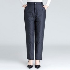 POMTOR 중년 여성 겨울 하이웨스트 누빔 패딩 바지 직선핏 루즈핏 야외 방한 보온 바지