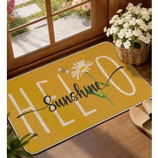 Miss Adola Hello Sunshine 스프링 도어 매트 - 홈 데코 계절별 옐로우 리넨 웰컴 도어매트 입구 장식용 귀여운 현관 매트 고무 뒷면 미끄럼 방지 세탁 가능
