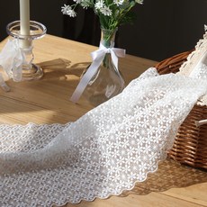 샤 잔꽃 러너 화이트 레이스 식탁보 화장대, 2인(110cm x 30cm), 1개