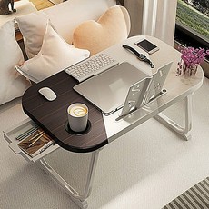 접이식 좌식 테이블 높이조절 각도조절 노트북 책상 베드 트레이 보조 테이블, 오크우드