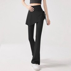 Lazy&Lady 假兩件微喇裙褲 女 春秋薄款 高腰收腹提臀 外穿瑜伽褲