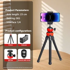 호환 2in1 플렉시블 문어 삼각대 리모컨 셀카봉 대형 조명 폰 홀더 나사형 휴대용 아이폰 13 14 프로 맥스, 02 Style A NO light