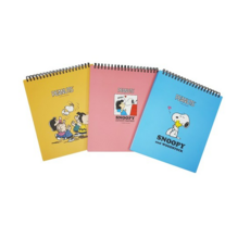 피너츠 스누피 상철 그리드 노트 3종, 3색 세트(노랑.분홍.블루), 1개