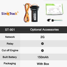 SINOTRACK 미니 방수 GPS 트래커 ST901 4핀 케이블 릴레이 리모컨 내장 배터리 자동차 오토바이 차량용, 2) 2G 4PIN With Relay, 1개