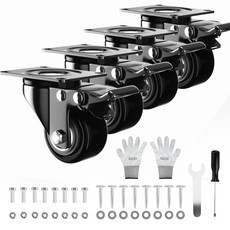 5.1cm(2인치) 캐스터 휠 브레이크가 있는 튼튼한 캐스터 4개 세트 회전식 산업용 플레이트 캐스터 272.2kg(600파운드) 가구 카트용 소음 없는 바퀴(하드웨어, 블랙