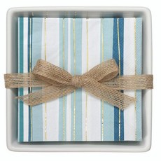 Santa Barbara Design Studio 세라믹 트레이 및 흡수성 3겹 종이 냅킨 20개 칵테일 사이즈 (12.7cm(5인치) 정사각형 냅킨) 블루 도트, 블루 스트라이프