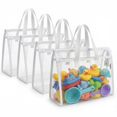 Holay 4팩 PVC 지퍼 블록 세트 장난감 클레이 보드 게임 보관 정리함 케이스 (이름 태그 수동 포켓) (그레이 스몰), 라지, 화이트