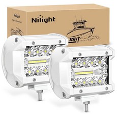 Nilight 18021F-B 2PC 10.2cm(4인치) 트리플 로우 조명 60W 플러드 스팟 콤보 6000LM 바 운전 보트 Led 오프로드 트럭, 화이트 라이트가 있는 화이트 쉘 2개