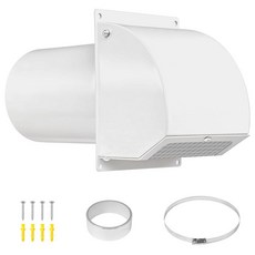 Neoaider 25.4cm(10인치) 후드 벽 통풍구 스크린 댐퍼 21.6cm(8-1/4인치) 길이 덕트 벽용 14게이지 스틸 벤트 커버 주거 주택 및 산업 시설 공, 화이트, 6 Inch