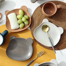 곰돌이 어린이 접시 유아 디저트 홈카페 플레이트, 접시-코코아, 1개