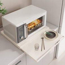 호밍사이 전자레인지 풀업 선반 오븐 밥솥 미닫이 서랍 반찬 트레이 연장 선반 전자레인지 선반, 화이트, 1개