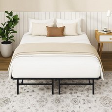 ECLATIS FUR 퍼 털niEdge 퀸 접이식 플랫폼 침대 프레임 35.6cm14인치 수납 공간이 있는 튼튼한 강철 구조 도구가 필요 없는 조립 박스 스프링 없음 28, ECLATIS FUR 퍼 털niEdge 퀸 접이식 플랫