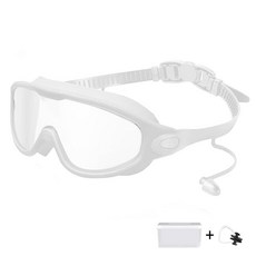 YZCCKJ 노즈 커버 및 케이스가 있는 대형 프레임 수영 고글 와이드 뷰 HD 김 서림 방지 자외선 차단 고글 성인용 화이트 투명 122972, White Transparent
